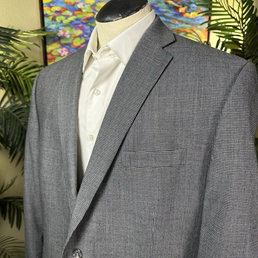 Calvin Klein Sport coat Men 48R Wool Hounds tooth Black cream